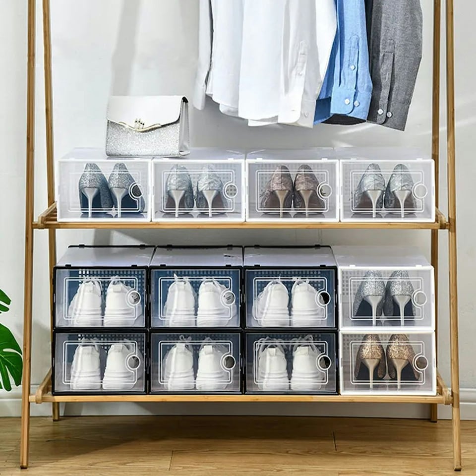 image 1 of Living and Home 12 Pack Plastic Stackable Shoe Storage Boxes