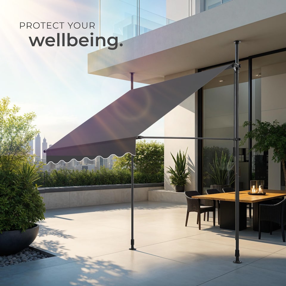 image 1 of Awning with hand crank - pressure fitted , height adjustable | Black | black/grey | 150 x 180 cm | 1