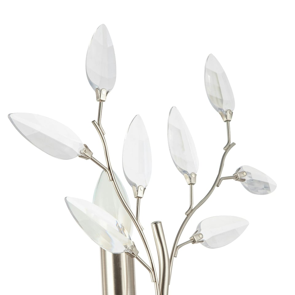 image 1 of Modern Birch Satin Nickel Plated Wall Light Fixture with Clear Acrylic Leaves
