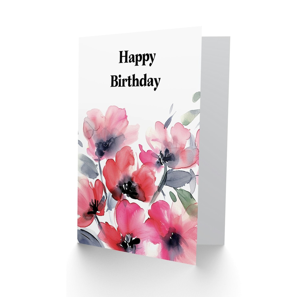 image 1 of Poppy Flower Bouquet Watercolour Woman Her Birthday Card