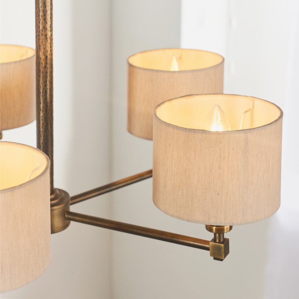 image 1 of Indara 5 Light Multi Arm Pendant Aged Bronze, Aged Hammered Bronze Plate, E14