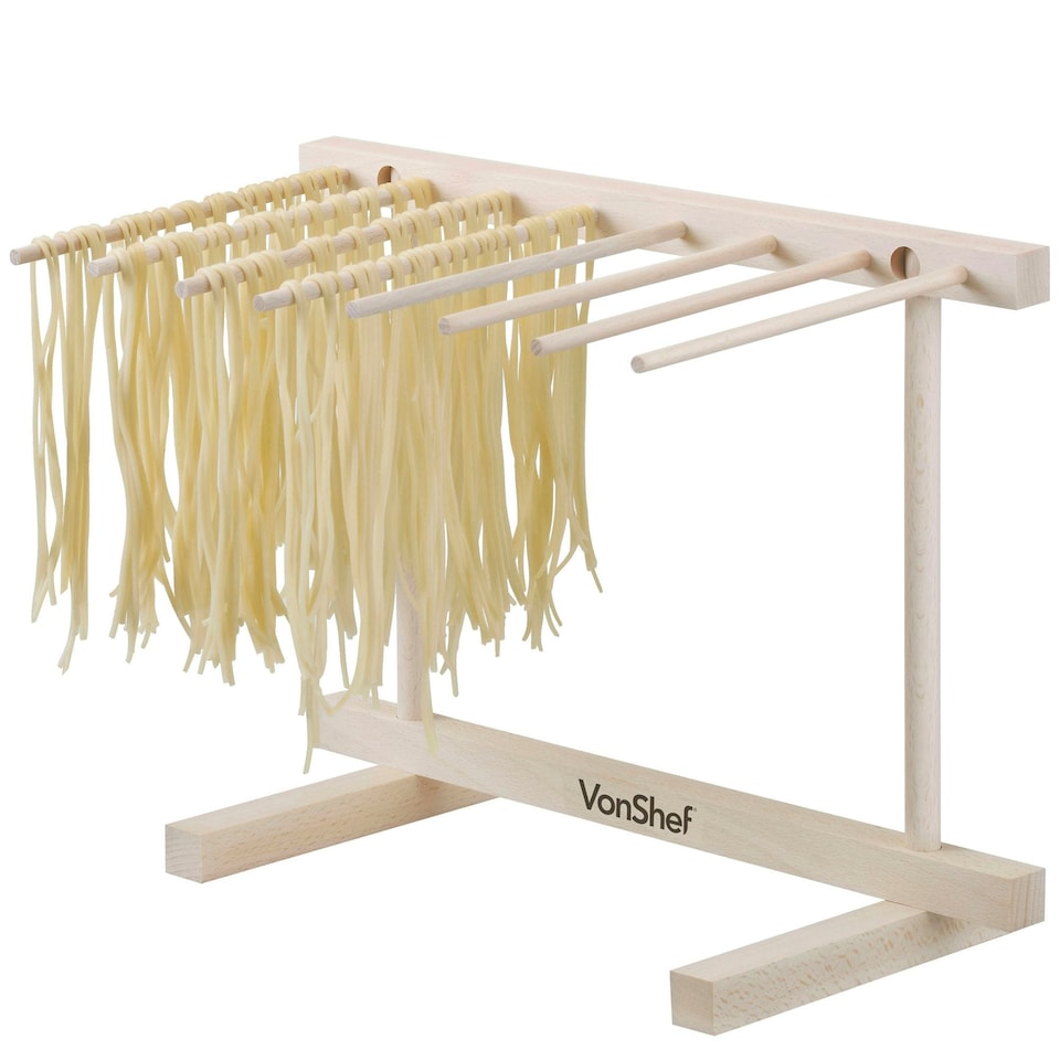 image 1 of VonShef Pasta Drying Rack, Collapsible Wooden Noodle Stand