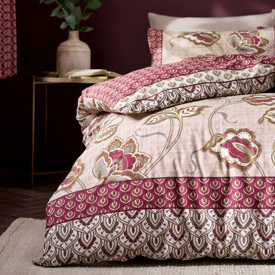 image 1 of Kashmir Paisley Floral Reversible Duvet Cover Set | Cream | Natural | Single