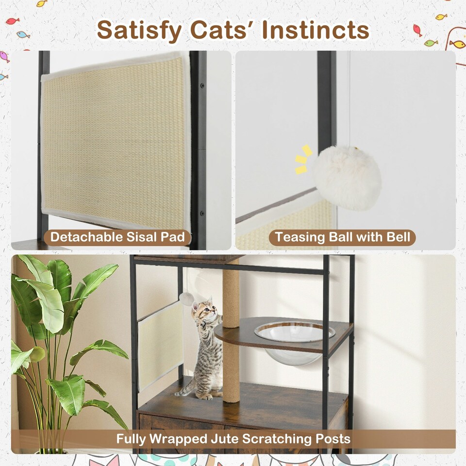 image 1 of COSTWAY Enclosure Litter Box Industrial 150CM Cat Tree