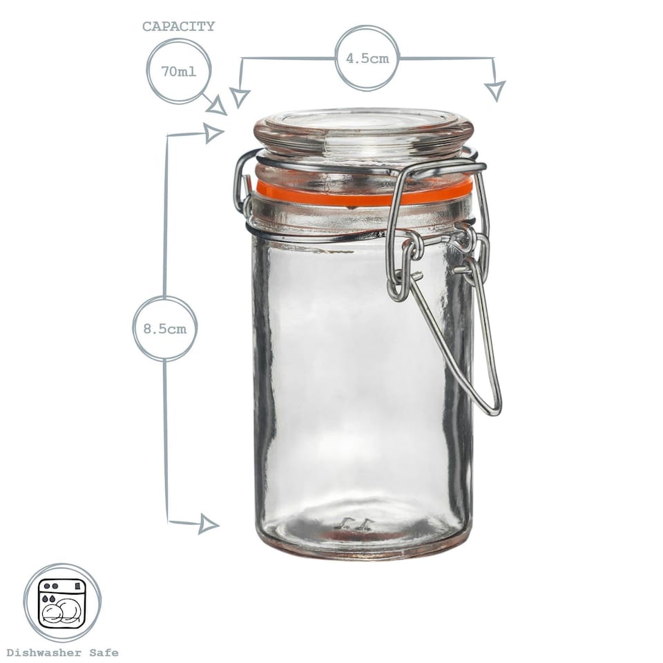 image 1 of Argon Tableware Glass Storage Jars - 70ml - Orange Seal - Pack of 6