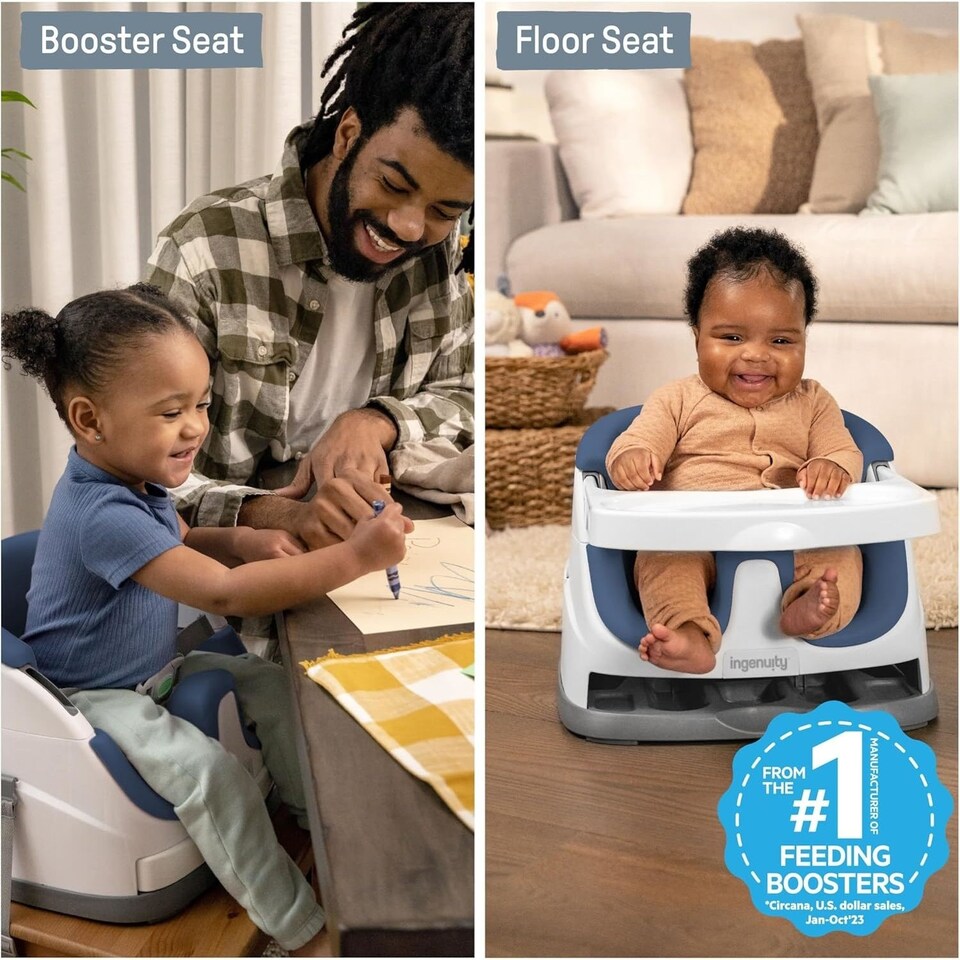image 1 of Ingenuity Baby Base 2-in-1 Booster Feeding and Floor Seat Night Sky 16727 | Blue | Night sky | One Size | 1
