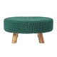 image 1 of Homescapes Forest Green Large Round Cotton Knitted Footstool on Legs
