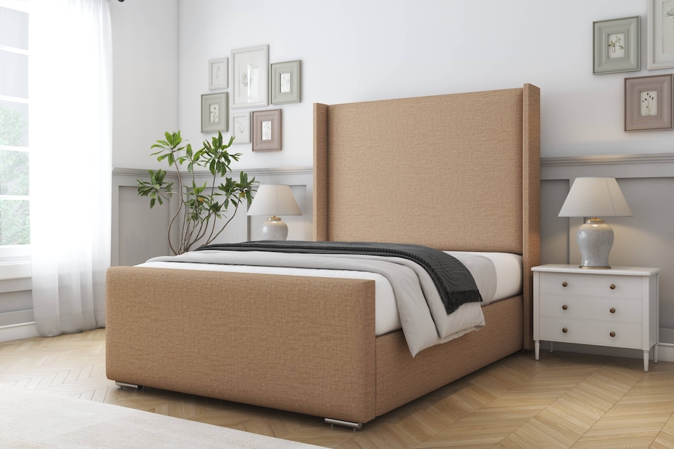 image 1 of Sloomy Devonshire Latte Dumfries Bed Frame With 50"  Upholstered Wingback Headboard 2'6 Small Single