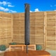 image 3 of Outdoor 4 Person Rectangular Wooden Garden Table, 2 Benches with Beige Havana Parasol & Base