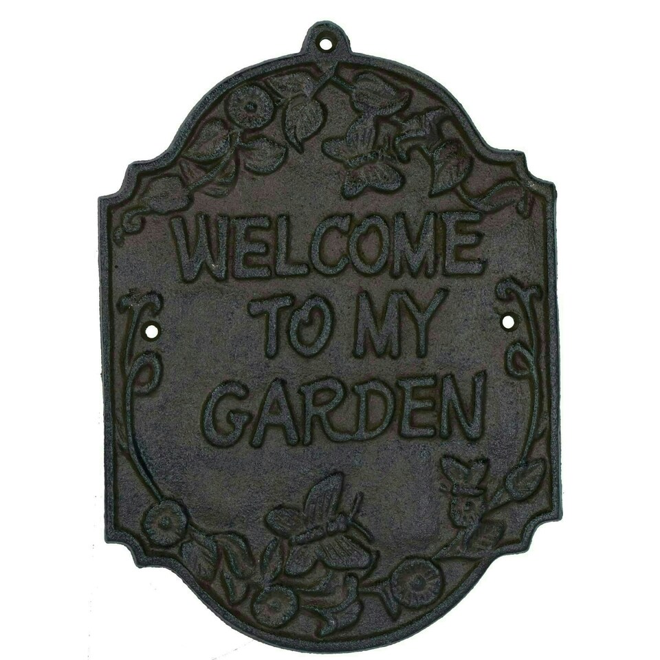 image 1 of Welcome To My Garden Cast Iron Sign Plaque Door Wall House Gate Fence