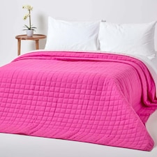 Homescapes Cotton Quilted Reversible Bedspread Pink and Cerise - 150 x 200 cm | Pink | 1