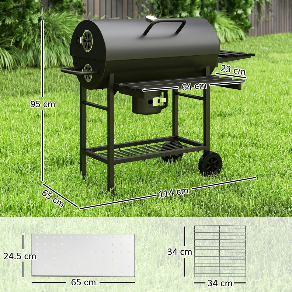 image 1 of Outsunny Charcoal BBQ Grill with Warming Rack Shelves Temperature Gauge
