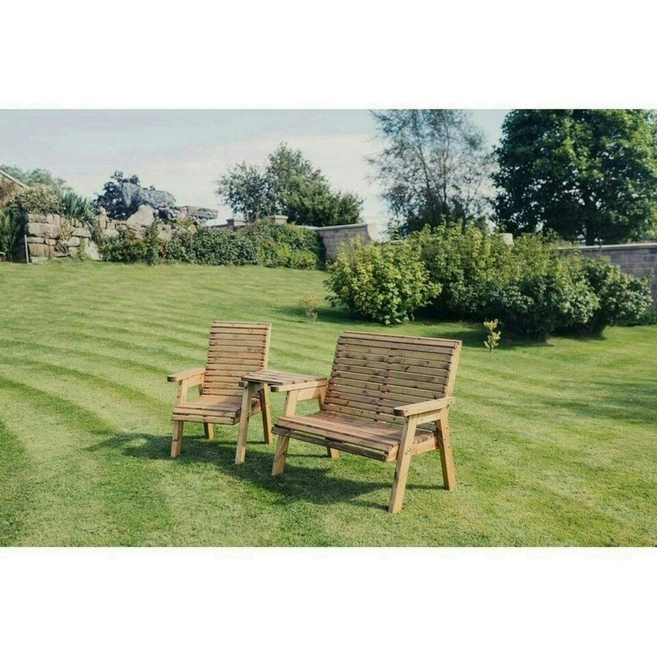 image 1 of Valley Trio Set - Timber - L100 x W170 x H95 cm - Garden Furniture - Fully Assembled - Set of Waterproof Cushions Included