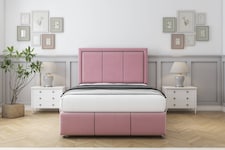 Sloomy Lancaster Pink Plush Divan Bed With Mattress 2 Drawers Footend With 54" Floor Standing Headboard & 12" Matching Footboard 4'6 Double | Pink | Pink | Double | 1