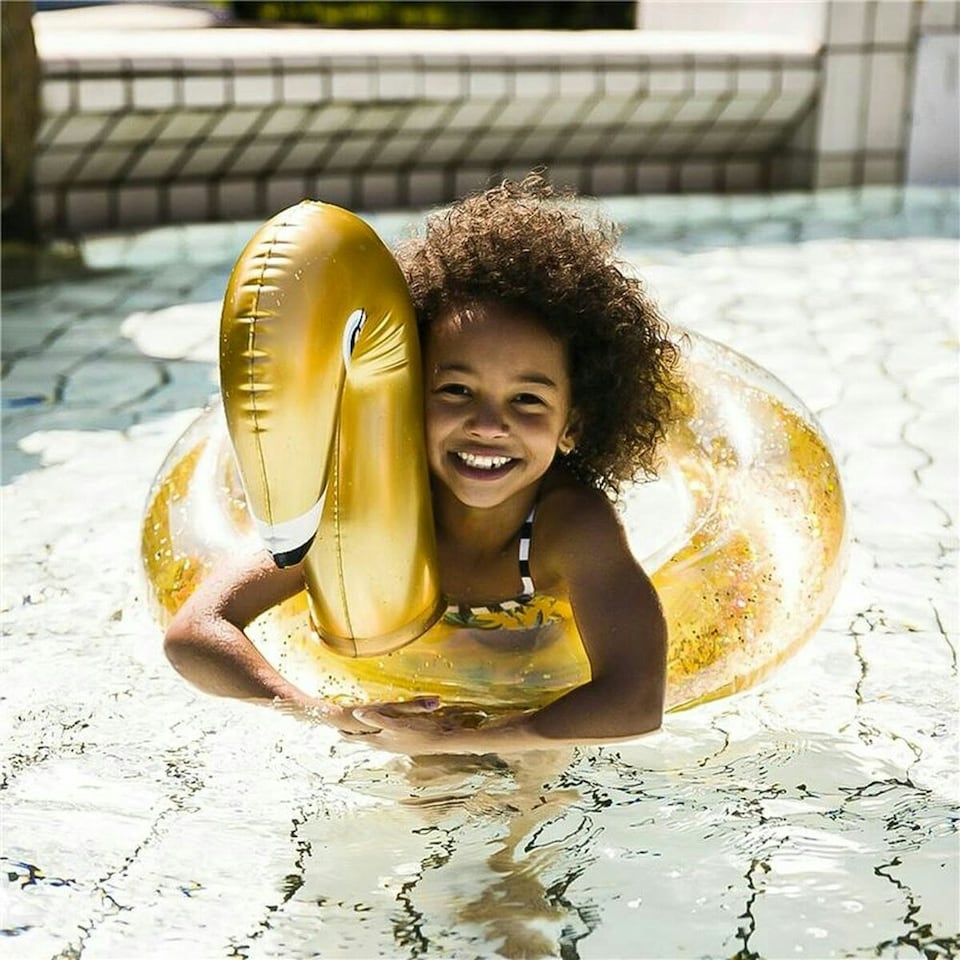 image 1 of Inflatable Pool Float Swim Essentials Swan Glitter