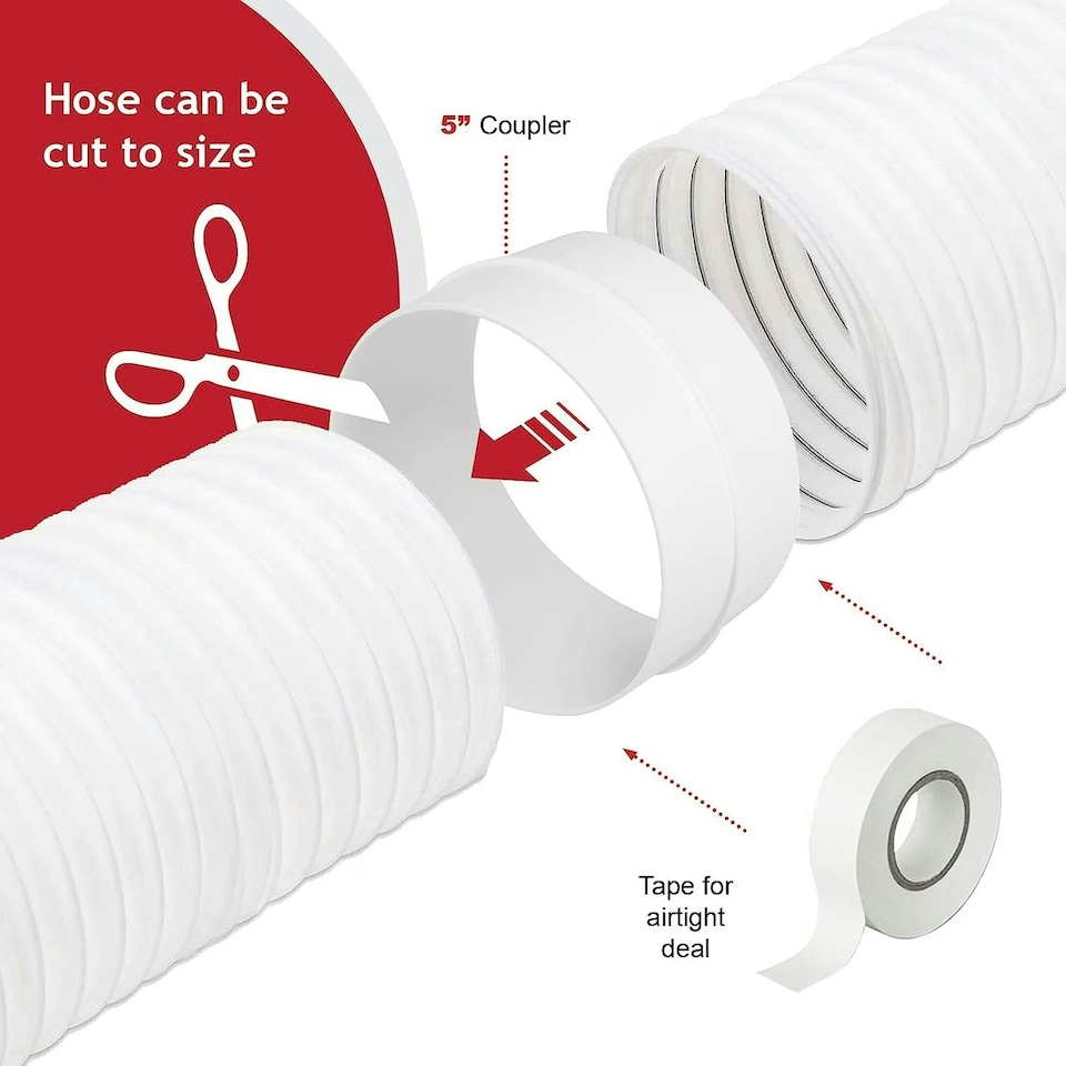 image 1 of SPARES2GO Hose Pipe PVC Duct Extension Kit compatible with Black + Decker Air Conditioner (6m, 5") | White