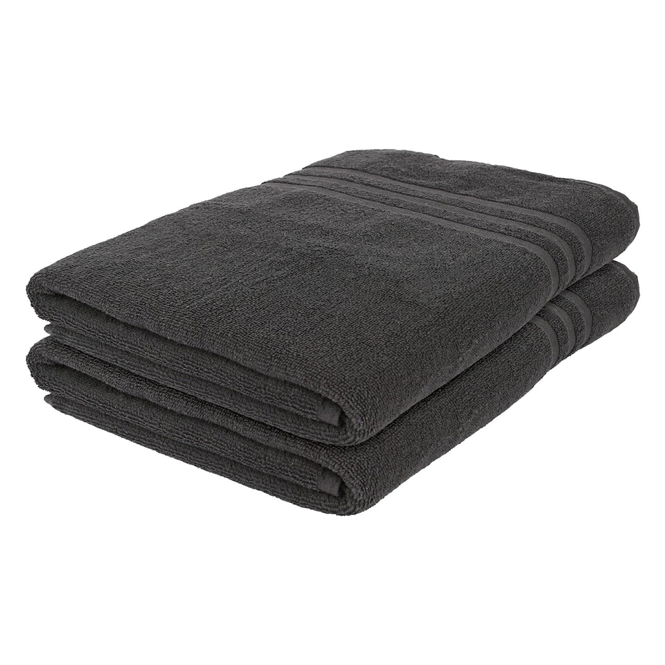 image 1 of Nicola Spring Cotton Bath Sheets - 160cm x 90cm - Charcoal - Pack of 2
