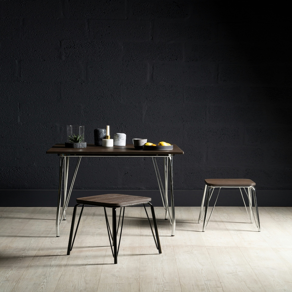 image 1 of Interiors by Premier Black Metal and Elm Wood Stool, Small Square Stool, Accent Wooden Stool for Home, Office