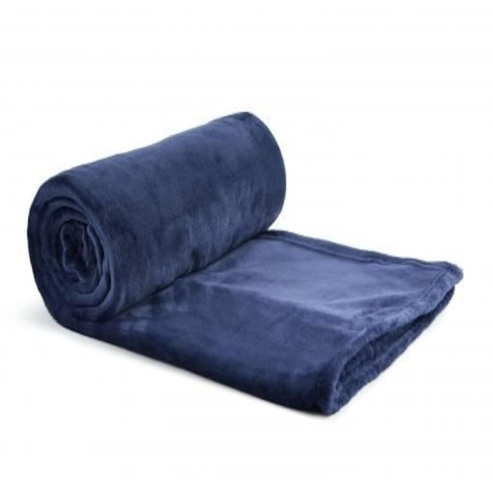 image 1 of Plush Collection Flannel Fleece Super Soft Throw in Navy (50" x 60") Blue | Blue