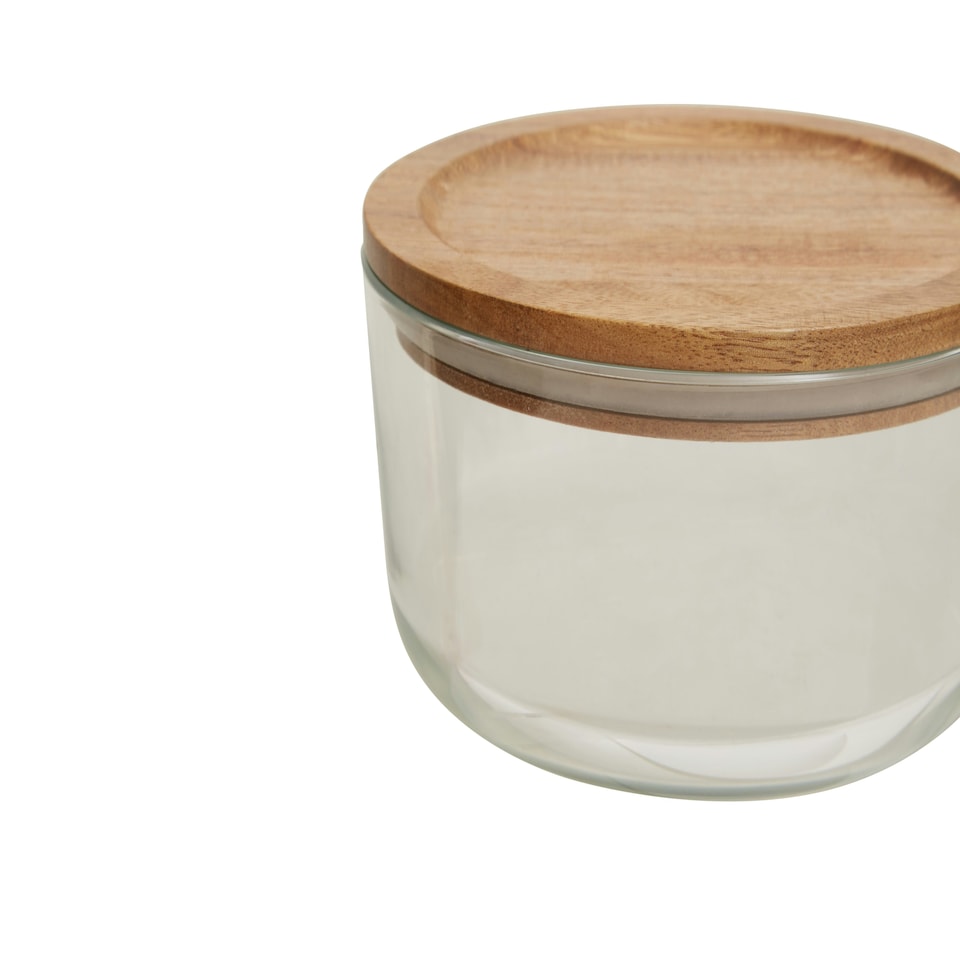 image 1 of Interiors by Premier 850ml Round Glass Container with Acacia Lid, Glass Container with Airtight Lid, Airtight Glass Container