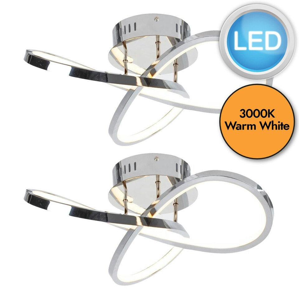image 1 of First Choice Lighting Set of 2 Polished Chrome LED Loop Flush Fittings Chrome