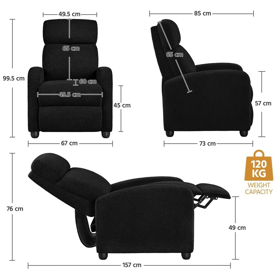 image 1 of Yaheetech Boucle Recliner Sofa with Pocket Springs Black