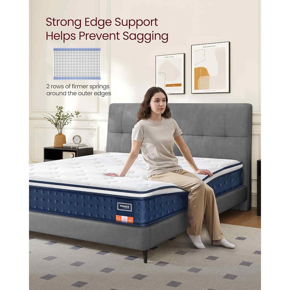 image 1 of King Hybrid Pocket Spring Mattress with Gel Memory Foam, Medium Firm, Motion Isolation, Blue