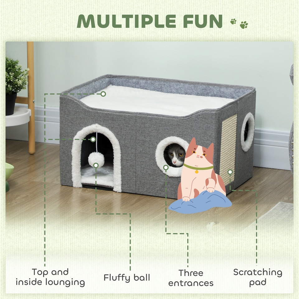 image 1 of PawHut Cat Cave with Fluffy Ball and Scratch Pad for Indoor Pets