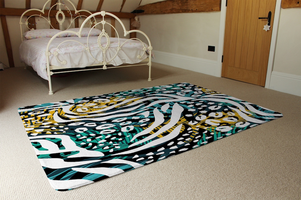 image 1 of Tropical Leaves & Animal Print Rug | Multi