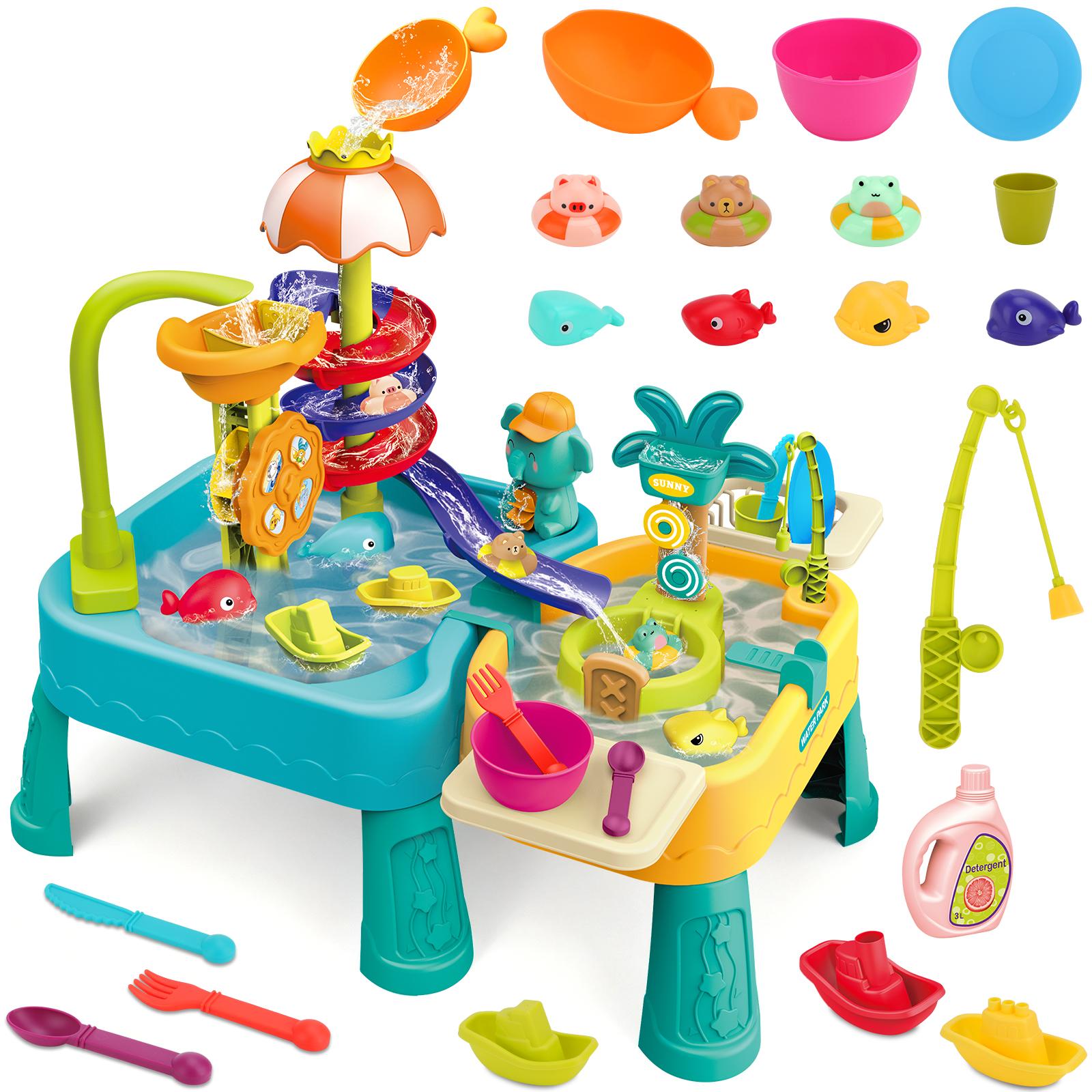 Kids Water Simulation Sink with Water Cycle System – Outdoor & Indoor Sensory Play Toy with Waterfall, Spinning Wheels & Accessories for Toddlers 3+
