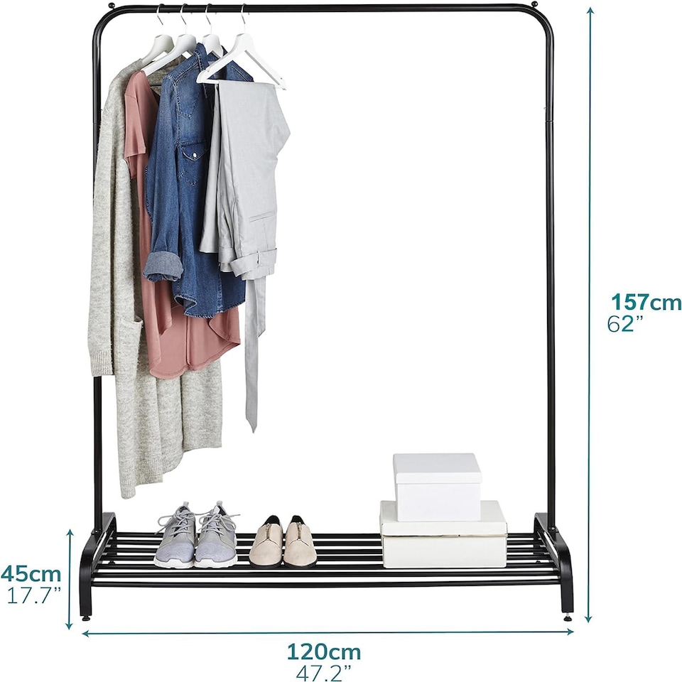 image 1 of House of Home Clothes Rail Garment Rack With Shoe Storage Shelf Adjustable Feet Easy Build