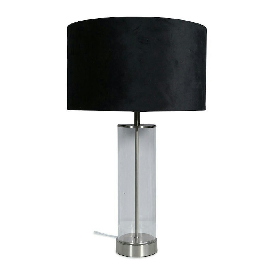 image 1 of ValueLights Clear Tube and Brushed Chrome Metal Bedside Table Lamp with a Black Velvet Shade