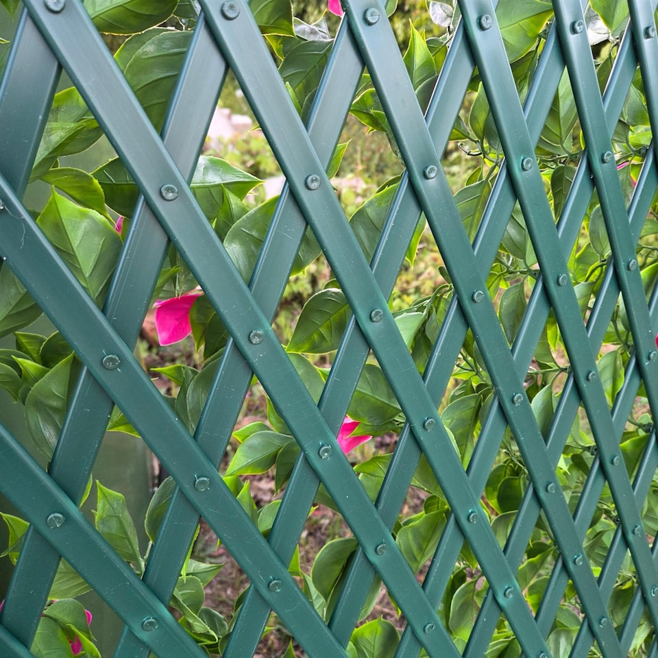 image 1 of True Products Premium Expanding Trellis Fence - Artificial Pink Bougainvillea Garden Wall Screening