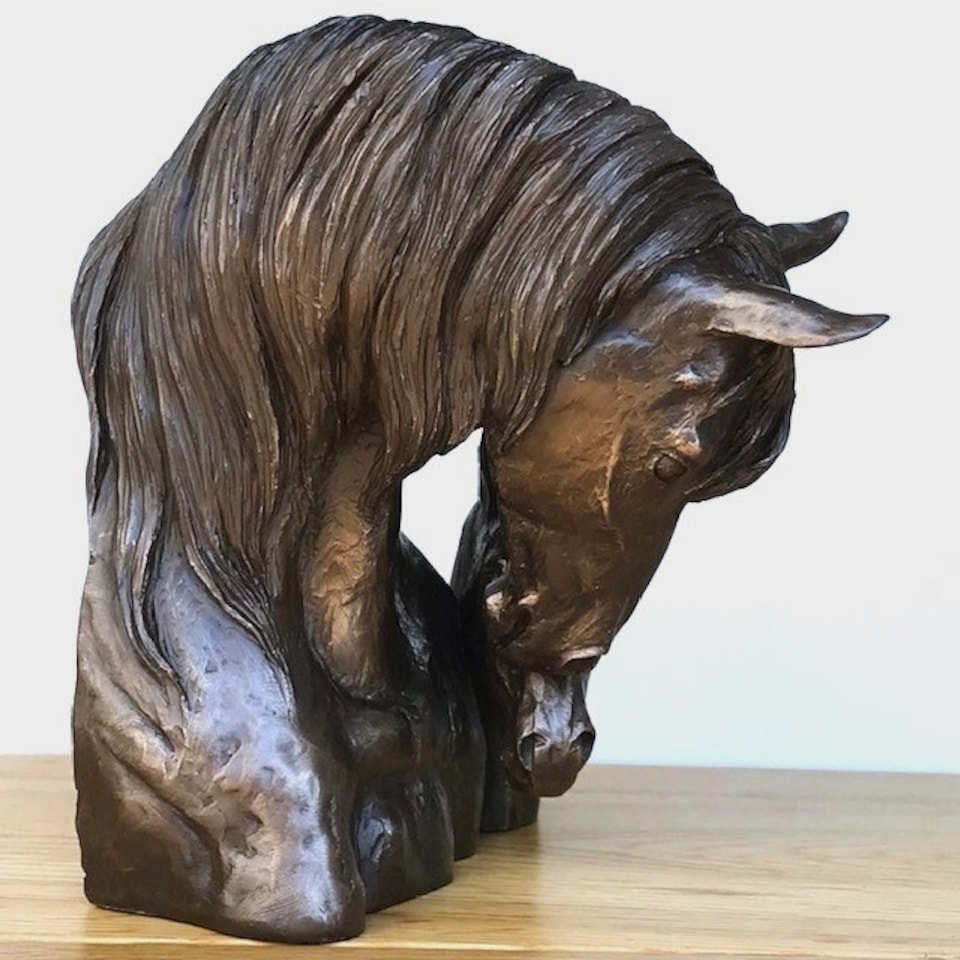 image 1 of Horse And Foal Heads Sculpture In Solid Cold Cast Bronze Designed By David Geenty