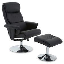 Interiors by Premier Luxurious Black Leather Effect Reclining Chair and footstool, Easy to Clean Leather Chair, Comfy Footstool