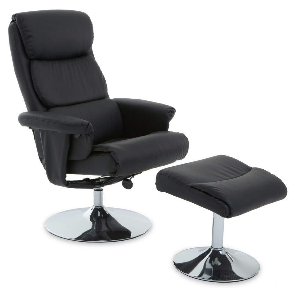 image 1 of Interiors by Premier Luxurious Black Leather Effect Reclining Chair and footstool, Easy to Clean Leather Chair, Comfy Footstool