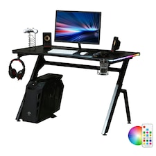 HOMCOM Ergonomic Gaming Desk with Hook Cup Holder LED & Cable Management, Black