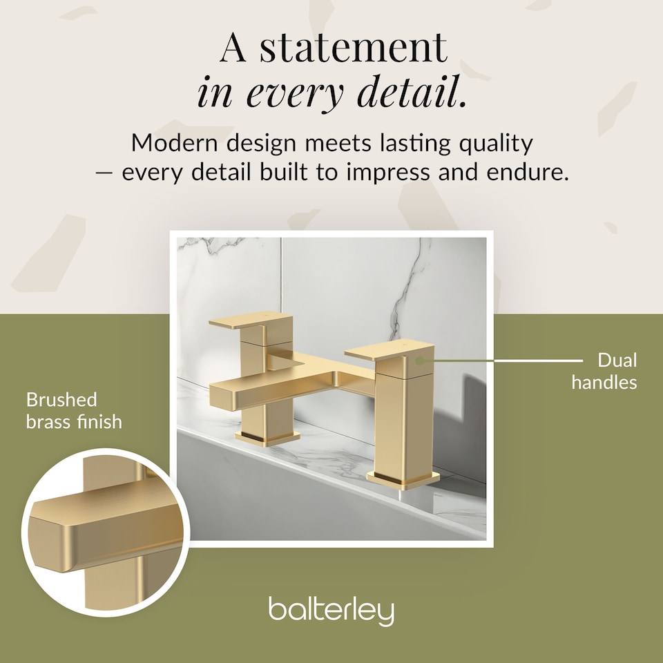 image 1 of Balterley Square Deck Mounted Bath Filler Tap with Dual Levers, Waterfall Spout | Copper | Brushed Brass | 1
