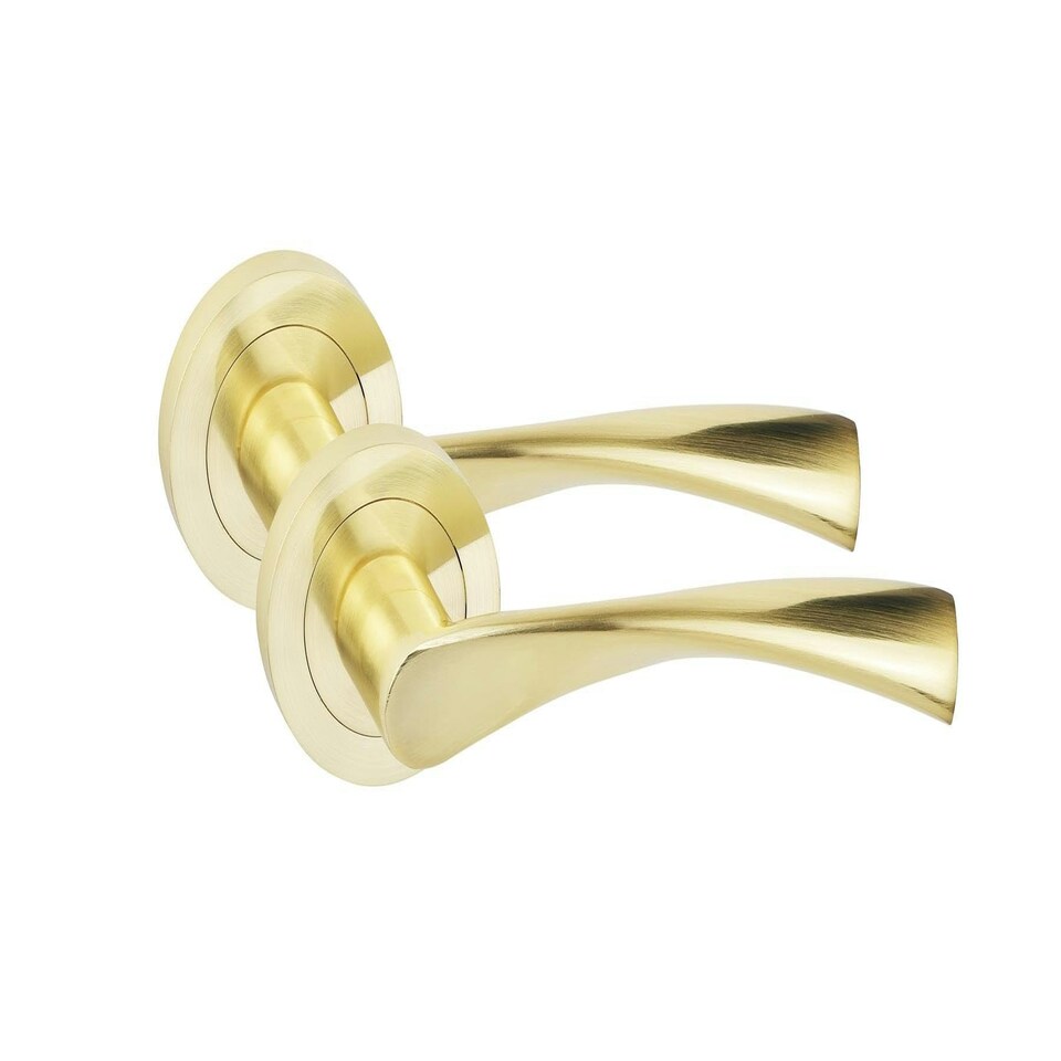 image 1 of Golden Grace Astrid Design Door Handles in Satin Brass Door Handles with Escucheon and Mortise Lock in Satin Brass | Grey | 1 Set