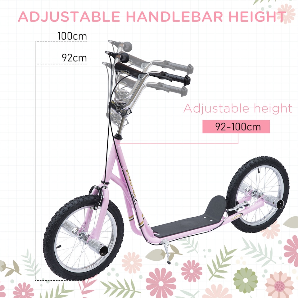 image 1 of HOMCOM Stunt Scooter, Kids Scooter with Big Wheels, Adjustable Height, Dual Brakes, for Ages 5+ Years | Pink