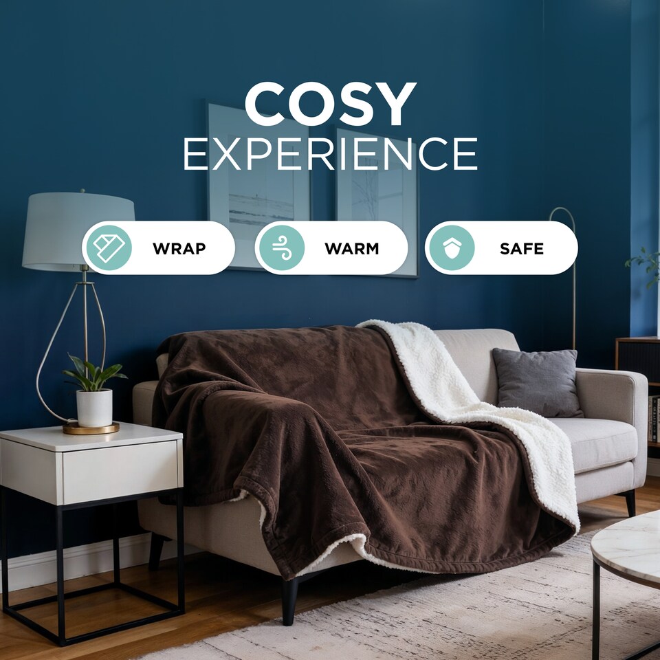 image 1 of DMD Heated Electric Throw Blanket, Fleece Sherpa, 9 Heat Settings & Timer, 180 x 200cm