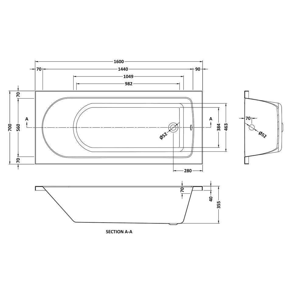 image 1 of Round Single Ended Straight Whirlpool Bath with 6 Chrome Jets and Leg Set, 1600 x 700mm White