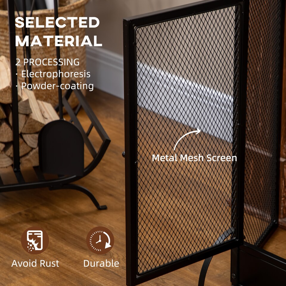 image 1 of HOMCOM 3-Panel Folding Fireplace Screen with Door, Freestanding Spark Guard, Metal Mesh Fireguard, Black