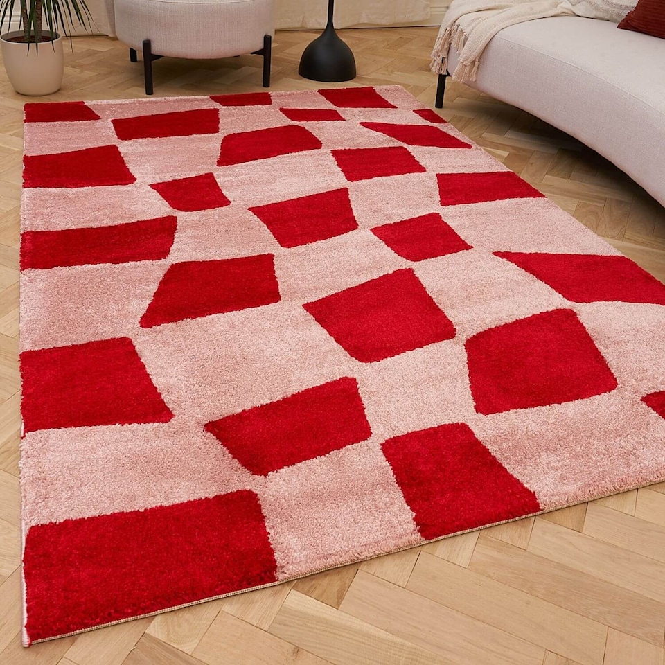 image 1 of The Rugs Joli Collection Chequered Soft and Dense Pile Living Room and Bedroom Floor Rug