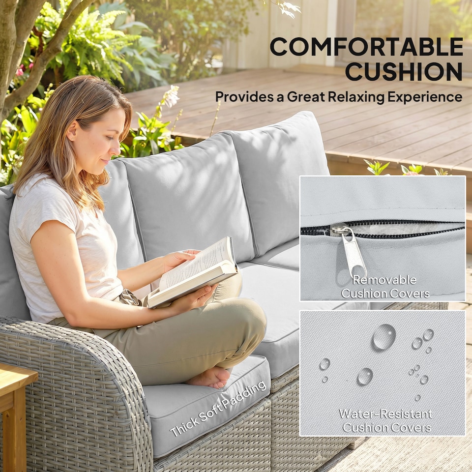 image 1 of Outsunny Rattan Garden Furniture Set with Recliners, Footstools, Light Grey | Grey | Light Grey