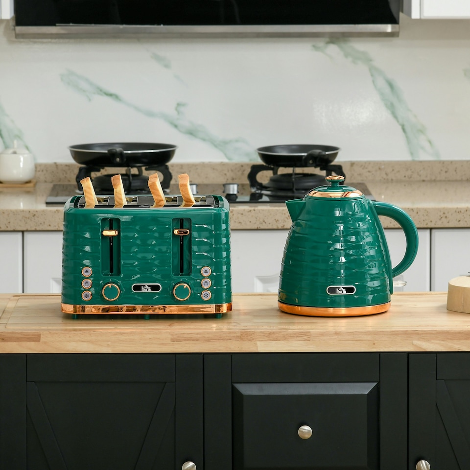 image 1 of HOMCOM Kettle and Toaster Set 1.7L Rapid Boil Kettle & 4 Slice Toaster Green