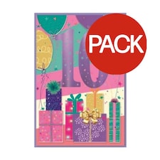 Simon Elvin Gift Wrap 10th Birthday Greetings Card (Pack of 6) - Multicoloured - One Size