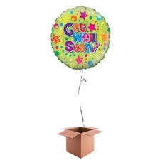 Get Well Soon Holographic Round Foil Balloon - Inflated Balloon in a Box