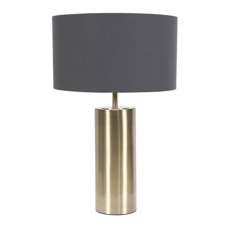 image 1 of ValueLights Lexy Antique Brass Dimmable Table Lamp Charcoal Shade | Gold