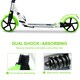 image 6 of HOMCOM Folding Kick Scooter with Big Wheels for 14+ Teens Adult, Green Green